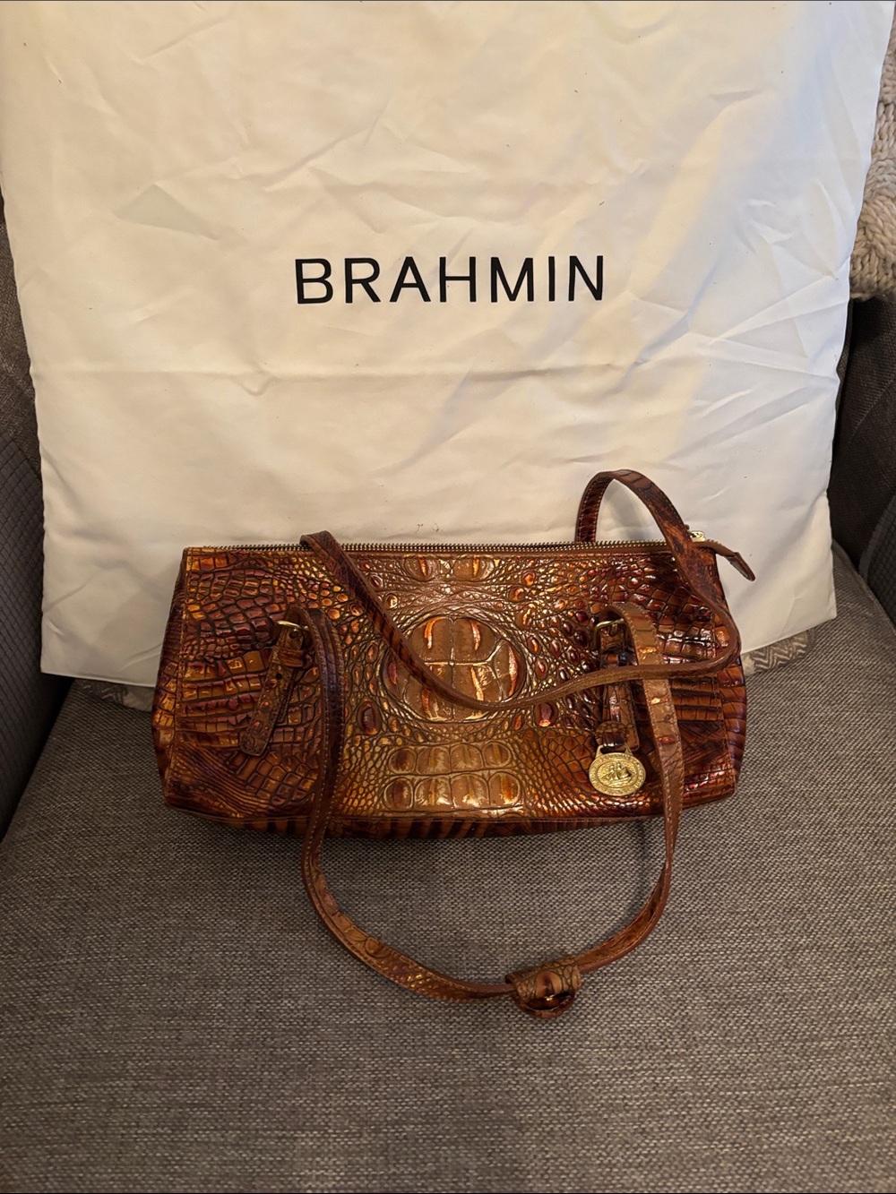 Brahmin Amber Cognac Croc-Embossed Shoulder Bag
